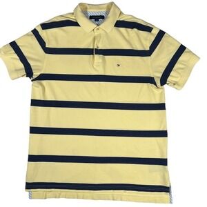 Tommy Hilfiger Men's Polo Shirt XL Yellow Blue Striped Short Sleeve Casual